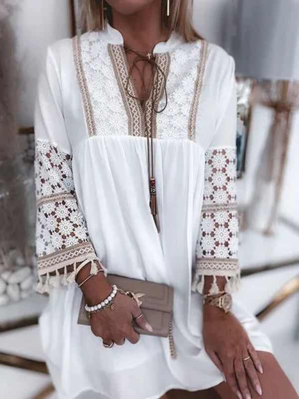 European and American lace mosaic dress