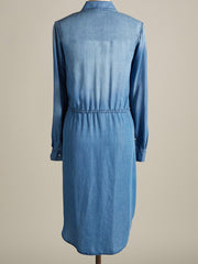 Dress Classic Cotton Denim Off-White Design Double Slip Pocket Lapel Dress