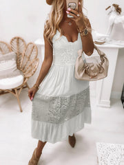 European and American sexy sleeveless lace stitching dress long skirt