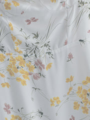 Small fresh floral print slim-fit wooden ear tie dress