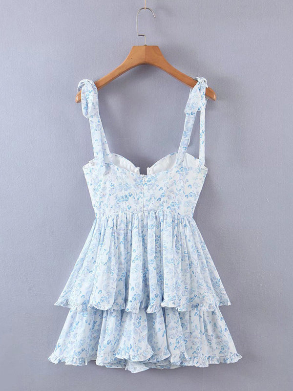 three-color three-layer colorful silk chiffon pleated dress with tie