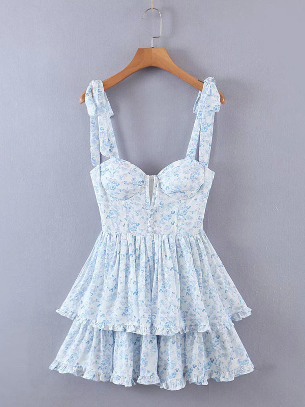 three-color three-layer colorful silk chiffon pleated dress with tie
