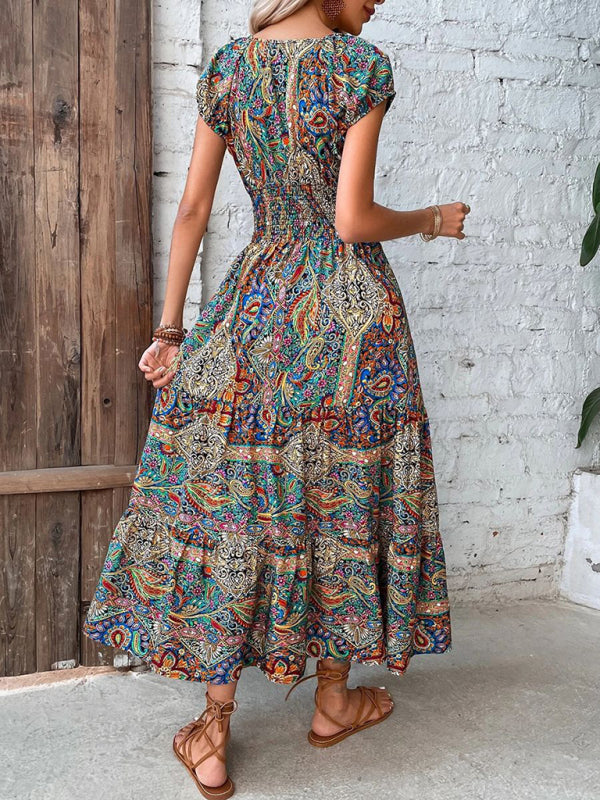 temperament high waist bohemian dress