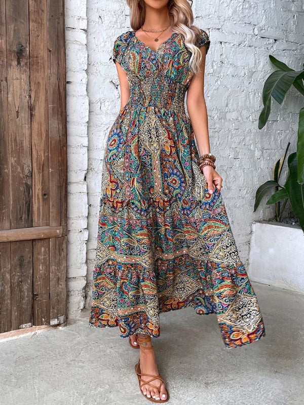 temperament high waist bohemian dress