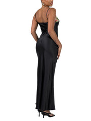 Sexy Embroidered Lace Camisole Solid Color Long Dress