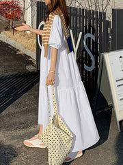 Elegant short-sleeved round neck A-line dress