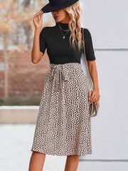 Ladies Half High Neck Leopard Print Dress