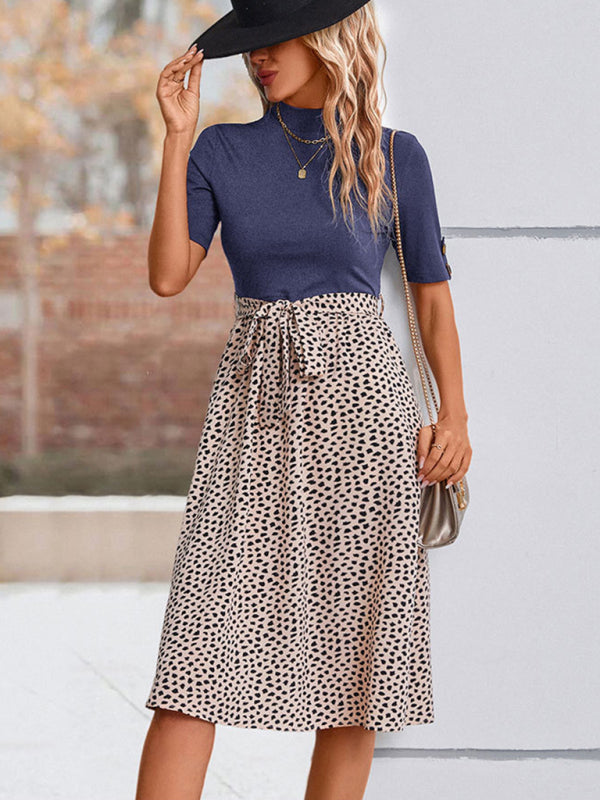 Ladies Half High Neck Leopard Print Dress