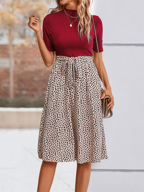 Ladies Half High Neck Leopard Print Dress