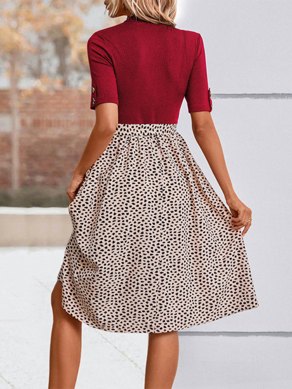 Ladies Half High Neck Leopard Print Dress