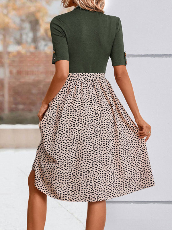 Ladies Half High Neck Leopard Print Dress