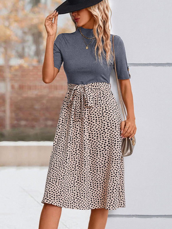 Ladies Half High Neck Leopard Print Dress
