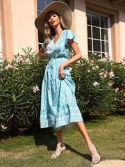 Ladies Casual Vacation Slim Mid Length Floral Dress