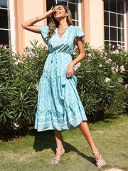 Ladies Casual Vacation Slim Mid Length Floral Dress