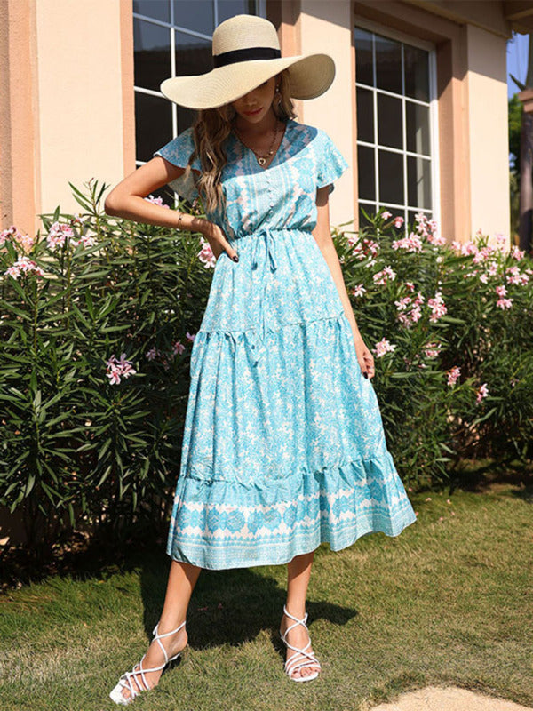 Ladies Casual Vacation Slim Mid Length Floral Dress