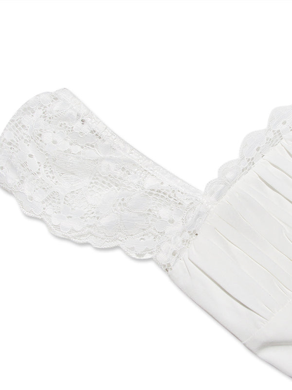 Lace Square Neck Slip Dress Slim Backless White French Dress