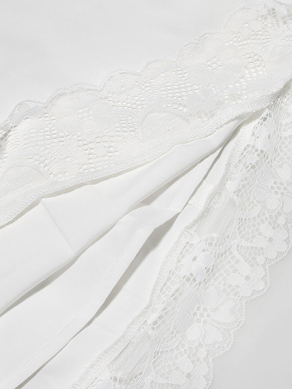 Lace Square Neck Slip Dress Slim Backless White French Dress