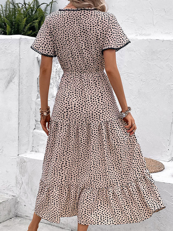 v-neck print skirt design sense dress