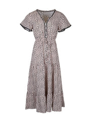 v-neck print skirt design sense dress