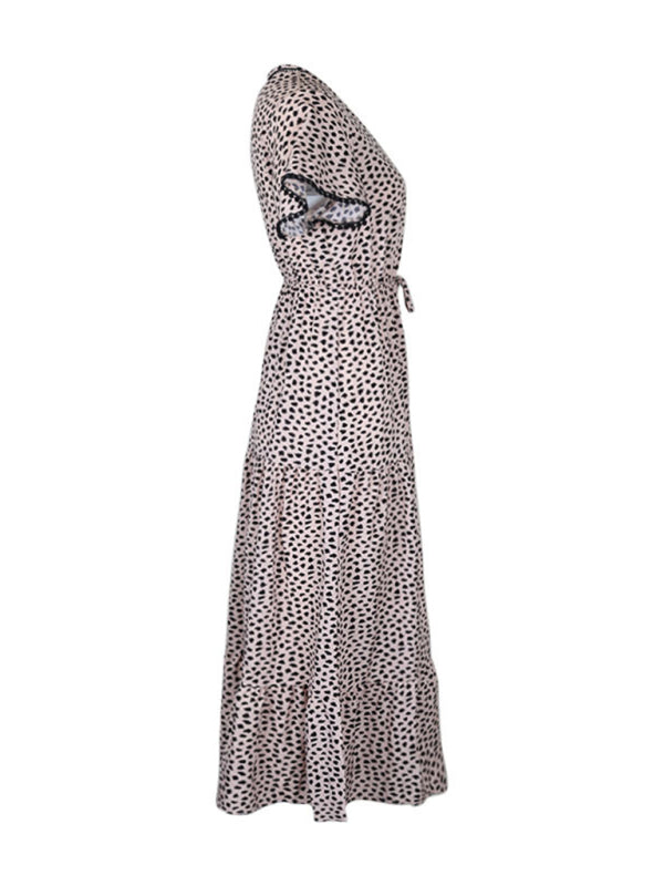 v-neck print skirt design sense dress