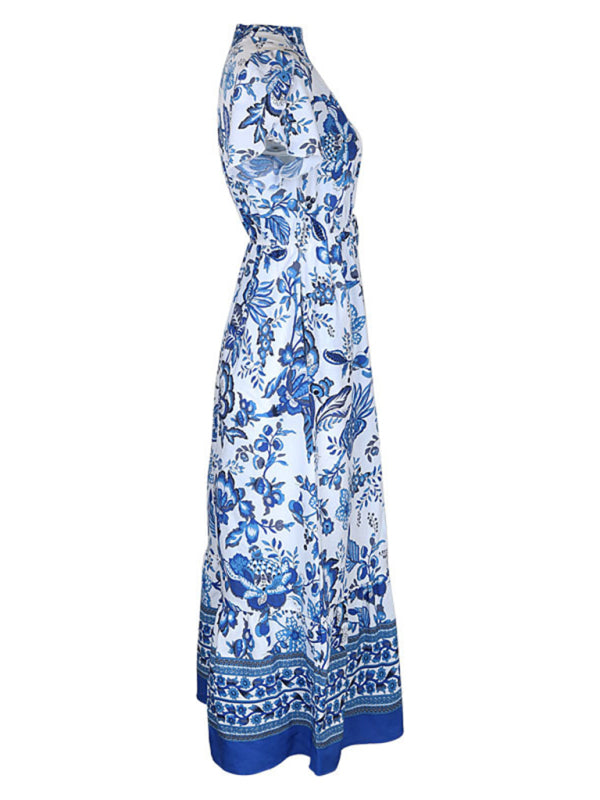 Blue Printed Slim Dress