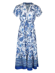 Blue Printed Slim Dress