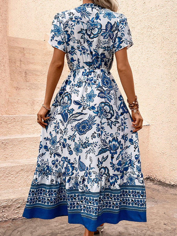Blue Printed Slim Dress
