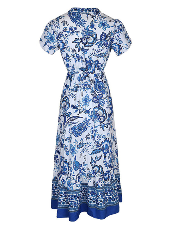 Blue Printed Slim Dress
