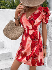 floral V-neck one piece dress