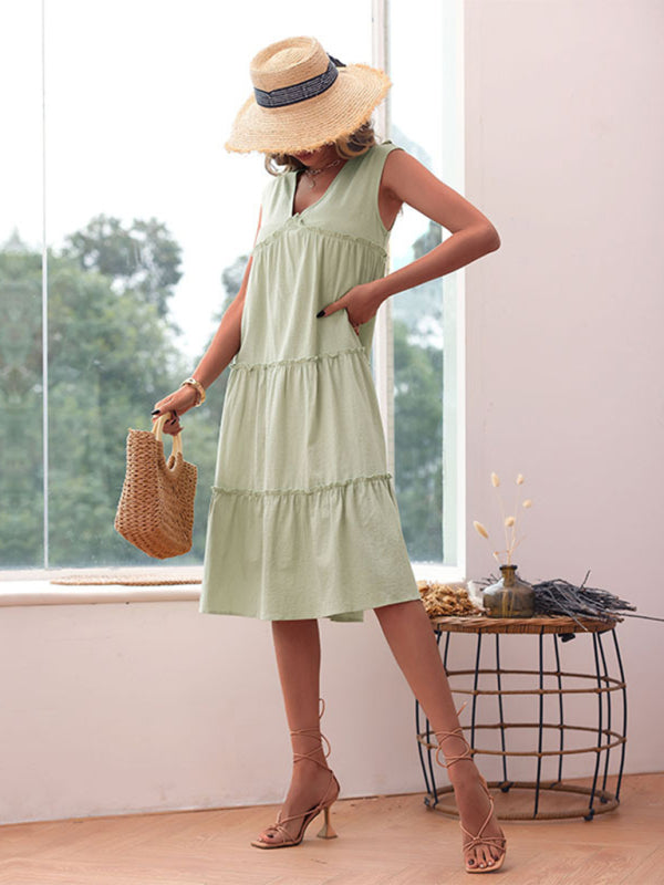 casual elegant solid color sleeveless dress