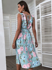 Beach Dress Blue Ruffle Flower Sling Dress