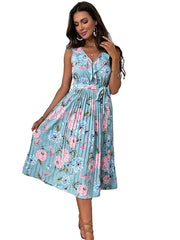 Beach Dress Blue Ruffle Flower Sling Dress
