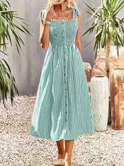 striped temperament elegant suspender dress