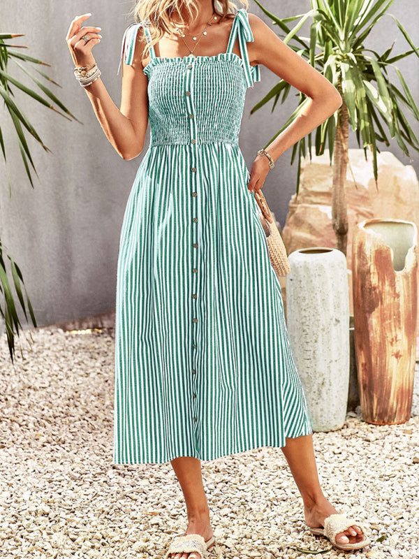 striped temperament elegant suspender dress