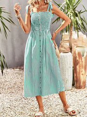 striped temperament elegant suspender dress