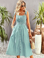 striped temperament elegant suspender dress