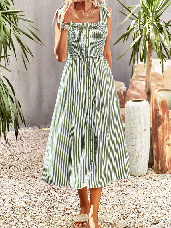 striped temperament elegant suspender dress