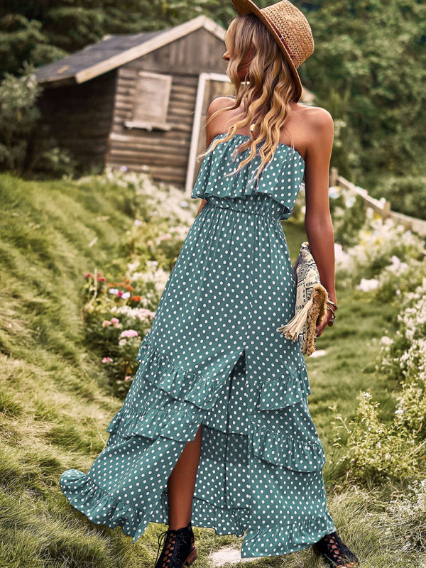 one-shoulder wave point slit sexy dress