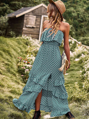 one-shoulder wave point slit sexy dress