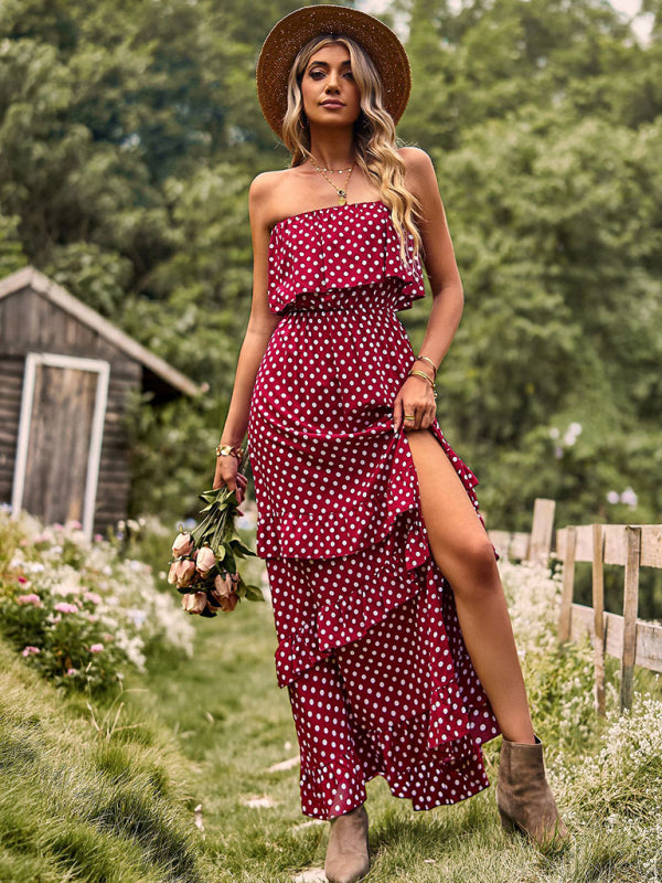 one-shoulder wave point slit sexy dress