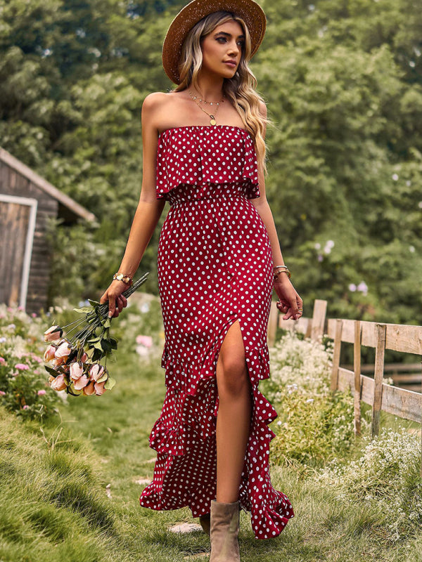 one-shoulder wave point slit sexy dress