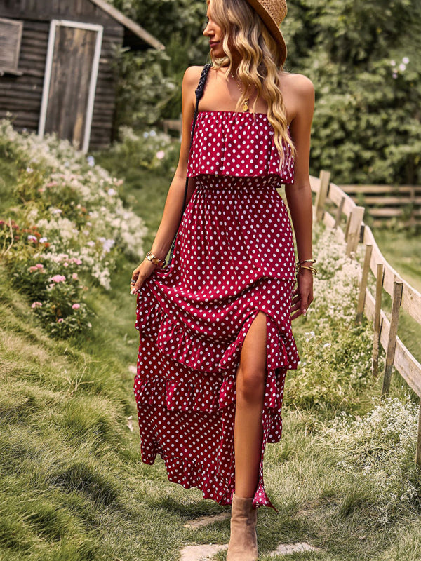one-shoulder wave point slit sexy dress