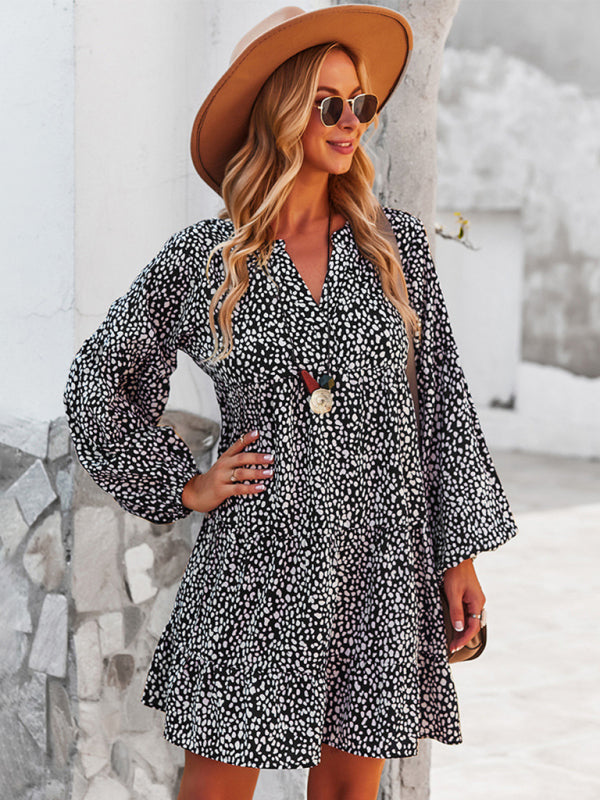 Leopard Print Long Sleeve Casual Holiday Dress
