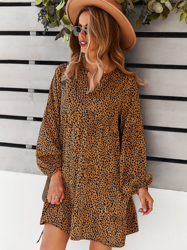 Leopard Print Long Sleeve Casual Holiday Dress