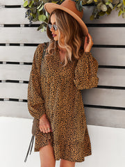 Leopard Print Long Sleeve Casual Holiday Dress