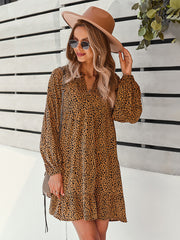 Leopard Print Long Sleeve Casual Holiday Dress