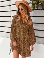 Leopard Print Long Sleeve Casual Holiday Dress