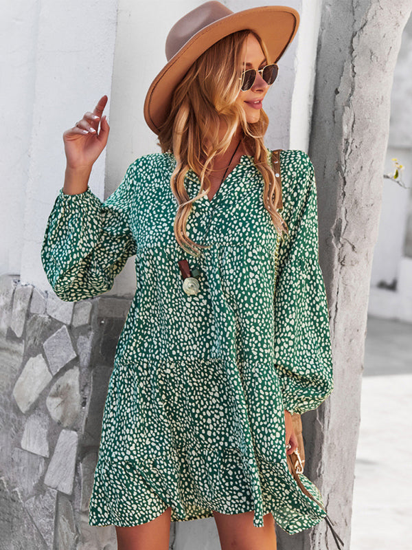 Leopard Print Long Sleeve Casual Holiday Dress