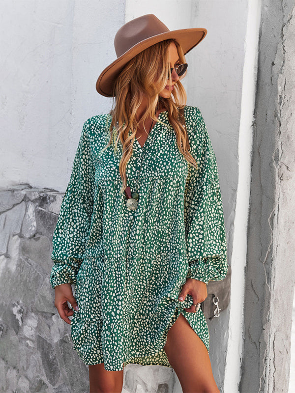Leopard Print Long Sleeve Casual Holiday Dress