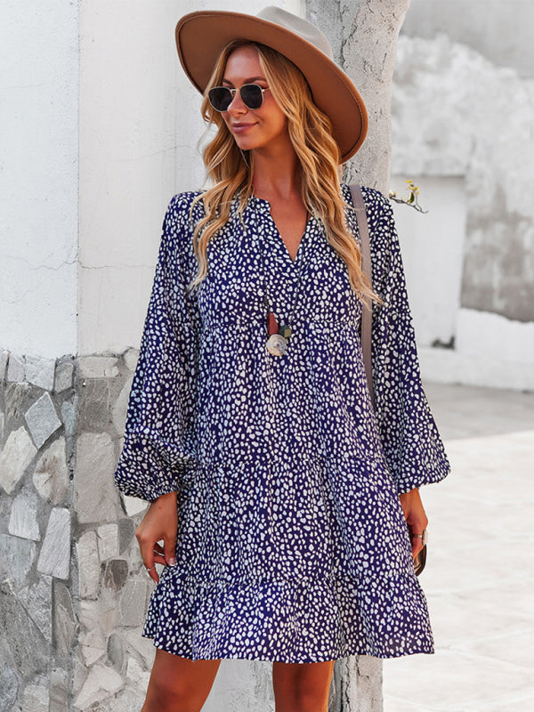 Leopard Print Long Sleeve Casual Holiday Dress